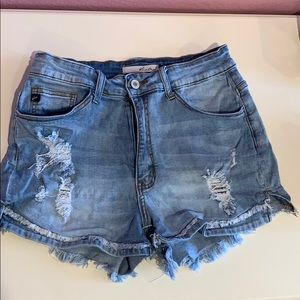 Denim short shorts.